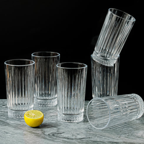 Lined Clear Water Glasses Set of 6, 280 ML